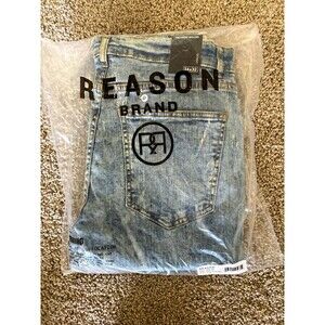 Reason Brand Men's Blue Light Wash Skinny Denim Jeans Cotton Blend 5-Pocket